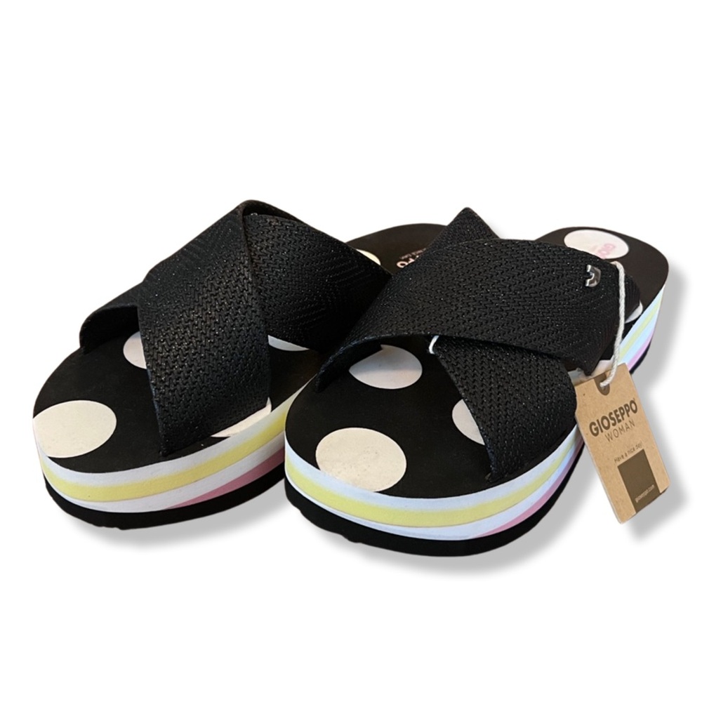 Gioseppo Platform Sandals - Black/White Polka Dot - Size 38 (US 7.5)